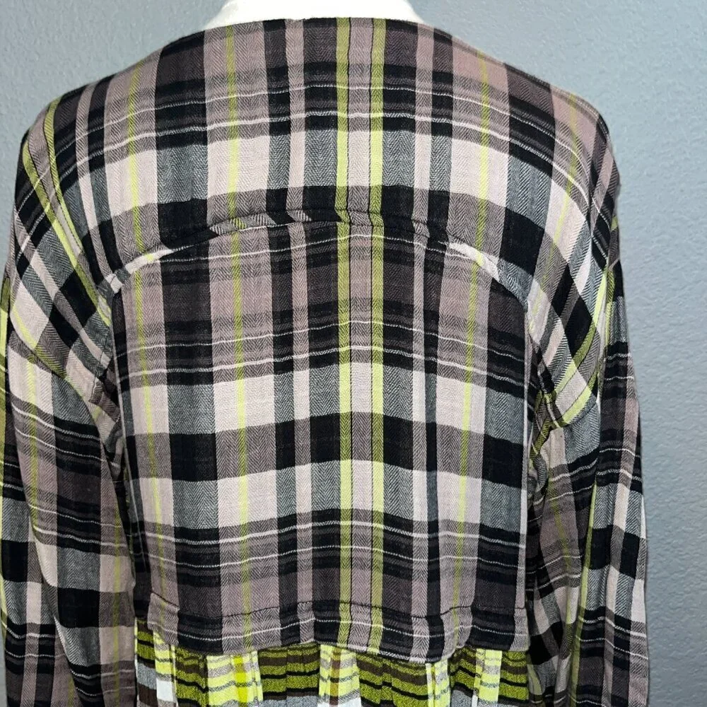 FREE PEOPLE Falling Stars Oversized Babydoll Plaid Mini Dress w/Tie Wrists - XS